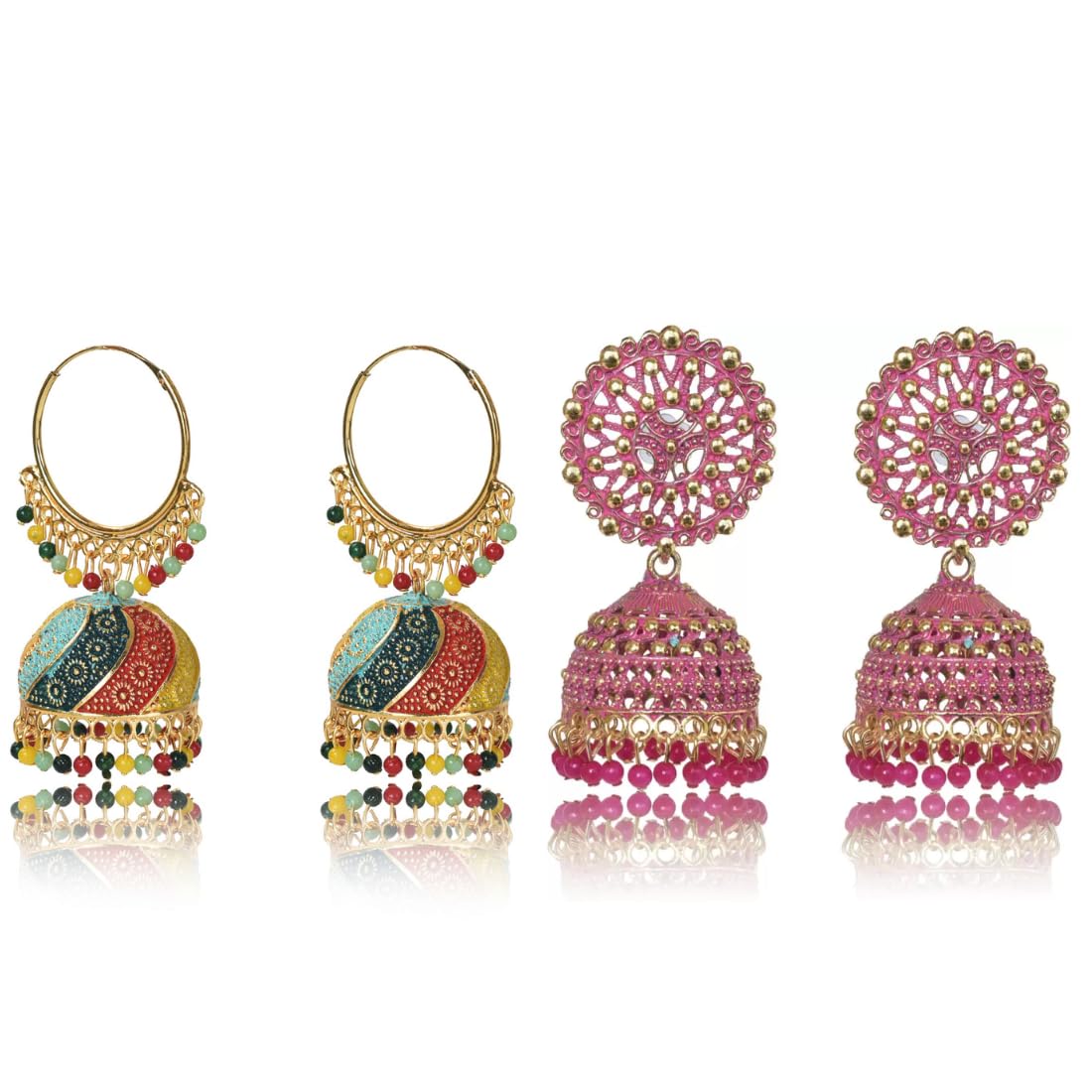 Nilus Collection Handmade Alloy Dome Shaped Jhumka Earrings, Traditional Multicolor Jhumki for Women and Girls (Combo), Multi-Pink (B0CW9W2BWK) Amazon Price History, Amazon Price Tracker