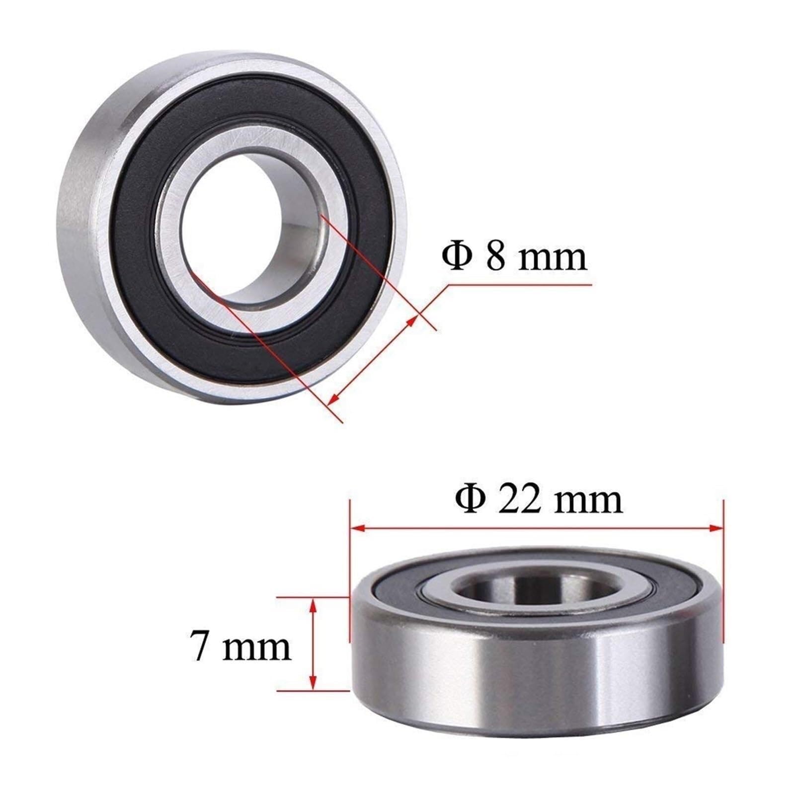 Abgedichtete Lager, 10 Stück Lager 603 604 605 606 607 608 609 623 624 625 626 627 628zz 2Z 2RS Metalldichtung Rillenkugellager | 608zz 8x22x7mm,ABEC-3