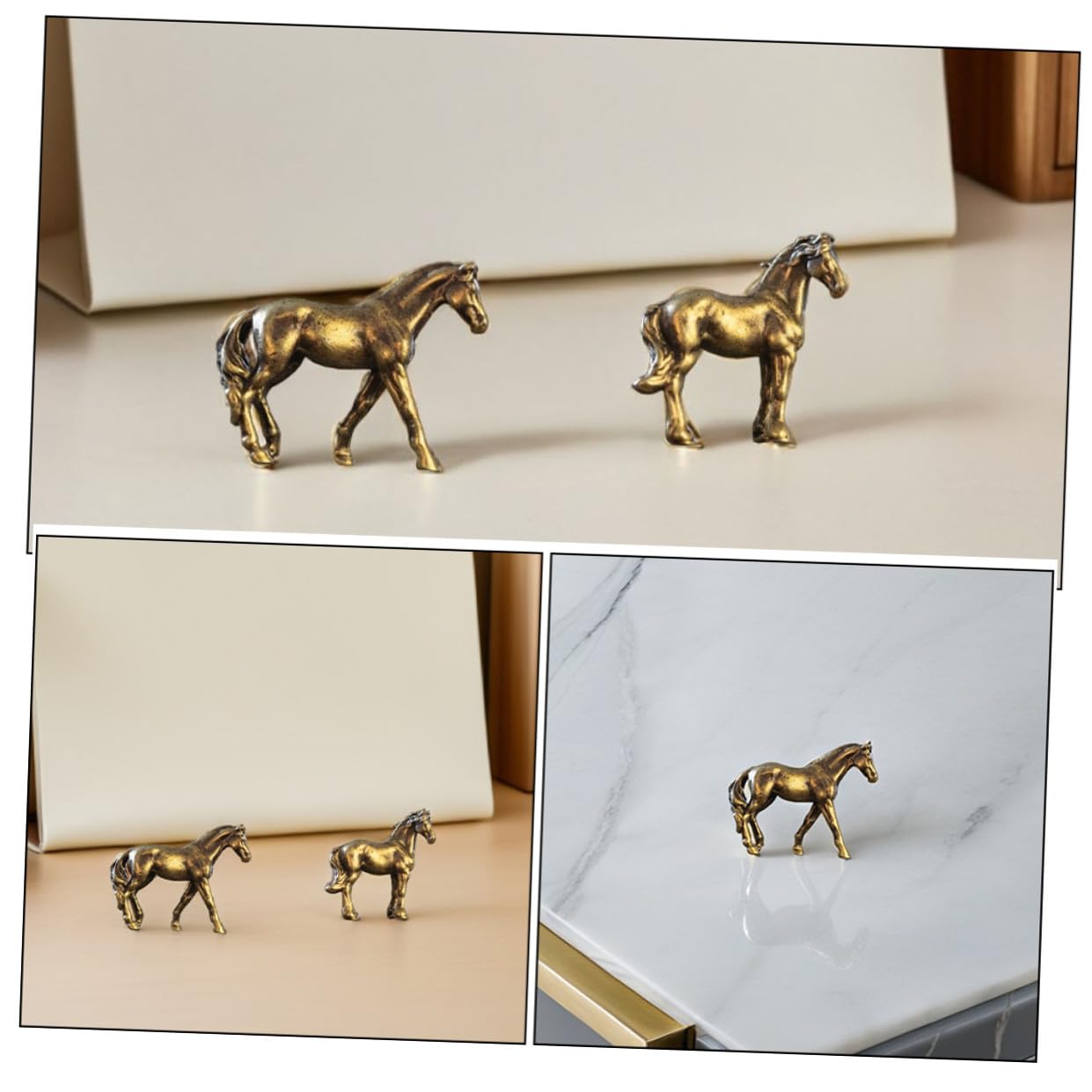 Generic 4 szt. Mini mosiężne rzeźby koni Feng Shui zodiak figurki zwierząt metalowy zestaw dekoracji stołu dla domowego biura Bonsai ozdoba stołu 2026 nowy rok