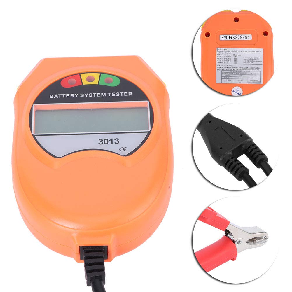 Hyuduo Tester Systemu Akumulatorowego Wyświetlacz z Podświetleniem LCD Tester Akumulatora Samochodowego do ładowania Pojazdów Kwasowo-ołowiowych 12 V, Sprawdza Akumulator i System ładowania dla