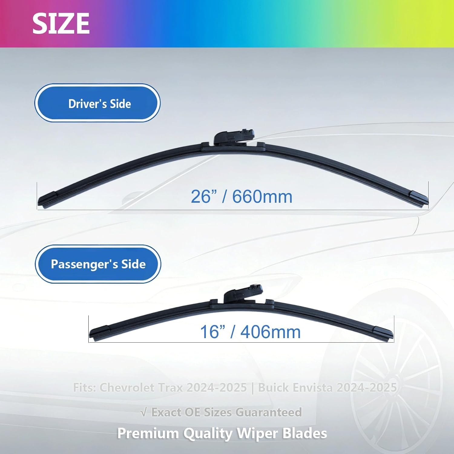 26"+16" Windshield Wiper Blades Replacement for 2025-2024 Chevy Trax, Buick Envista,OEM Quality All Season Narrow PTB Connector (Pack of 2)