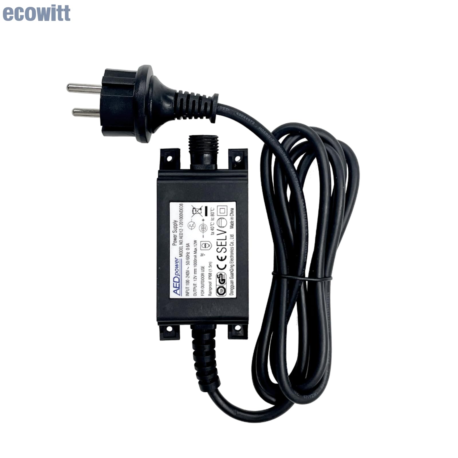 ECOWITT 10 M kabel przedłużający i zasilacz DC 12 V/1 A do WS80/WS90/WN90LP/WN90SDI