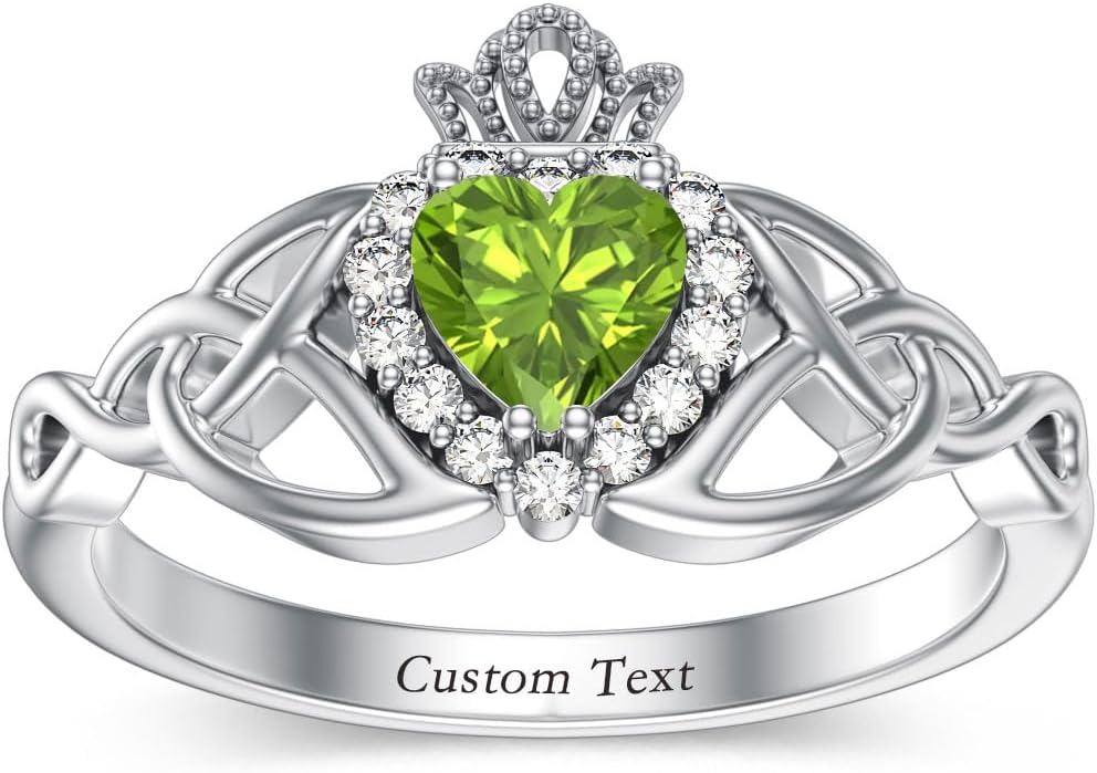 10K 14K 18K Gold Celtic Knot Gemstone Claddagh Ring for Women Irish Heart Birthstone Claddagh Ring Promise Ring for Her Wife