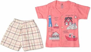 First Steps Baby Cotton Half-Sleeve Shirt and Shorts Set, Peach, Nautical Print, for 0-1 Year Price In India