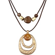 GelConnie Boho Necklaces for Women Cowgirl Necklace Stone Leather Cord Pendant Necklaces With Beads Long vintage Layered Choker Necklace