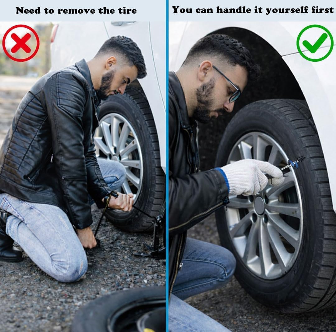 200pscrubber Nail tire Repair kit,tire Repair kit Rubber Nail, Easy Install Puncture Repair Screws,Applicable to Emergency Tire Fix for Cars, Motorcycles, SUVs, Trucks