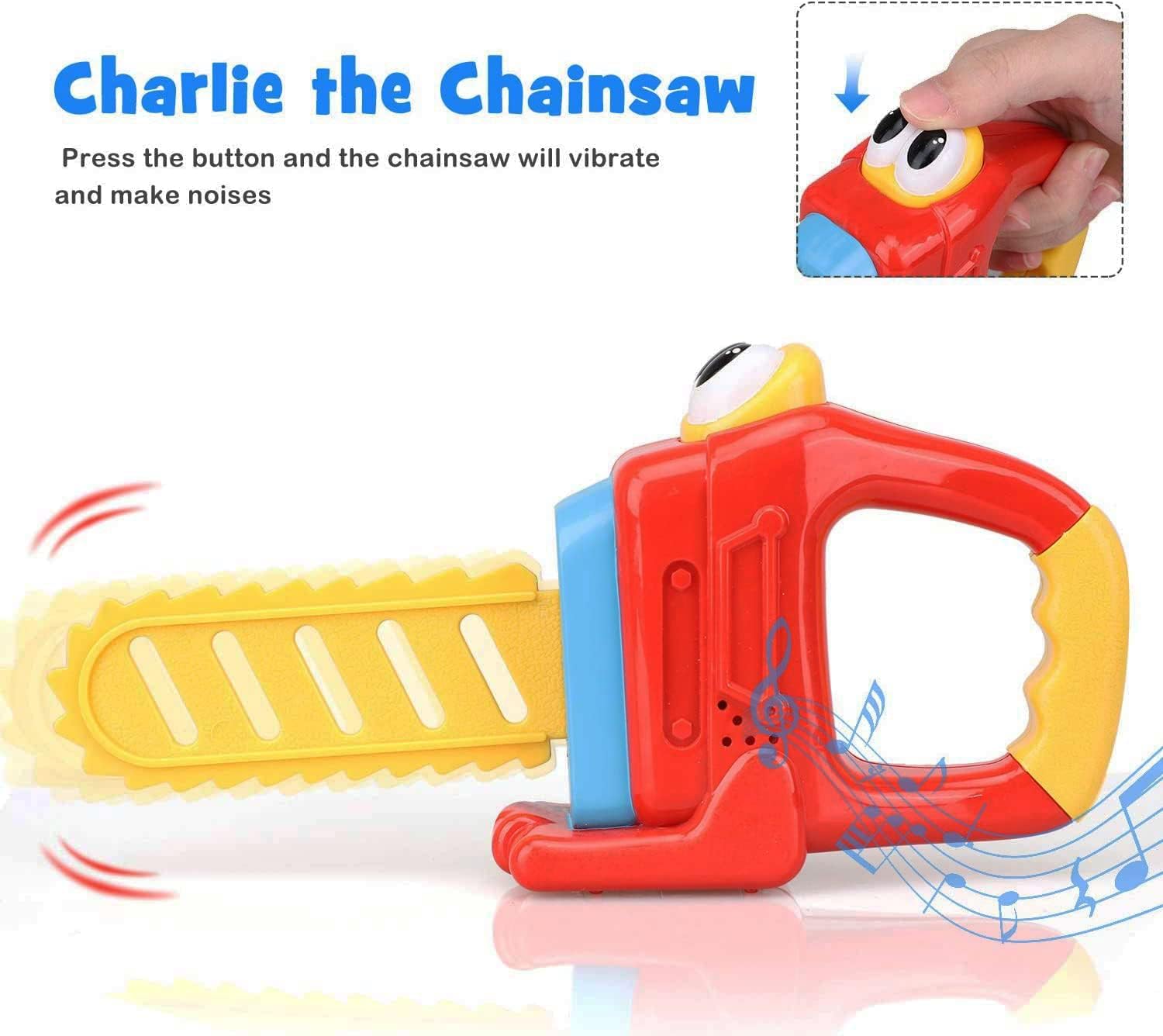 3 PCS Handy Tools Fix-It Cartoon Power Tools Set with Sound - Chainsaw, Electric Drill & Circular Saw, Kids Pretend Play Kit for Toddlers