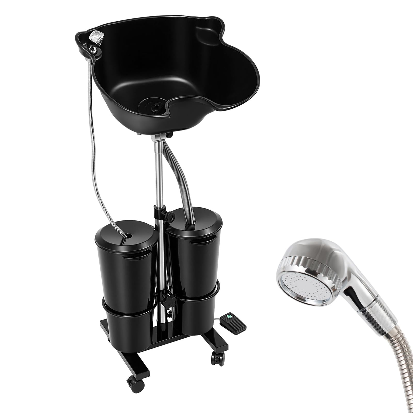Mobiles Waschbecken Friseur Höhenverstellbar Haarwaschbecken, Friseurwaschbecken mit 2 Eimer und Brause, Friseur Waschbecken mit Elektrischer Pumpe für Schönheitssalons, Spas