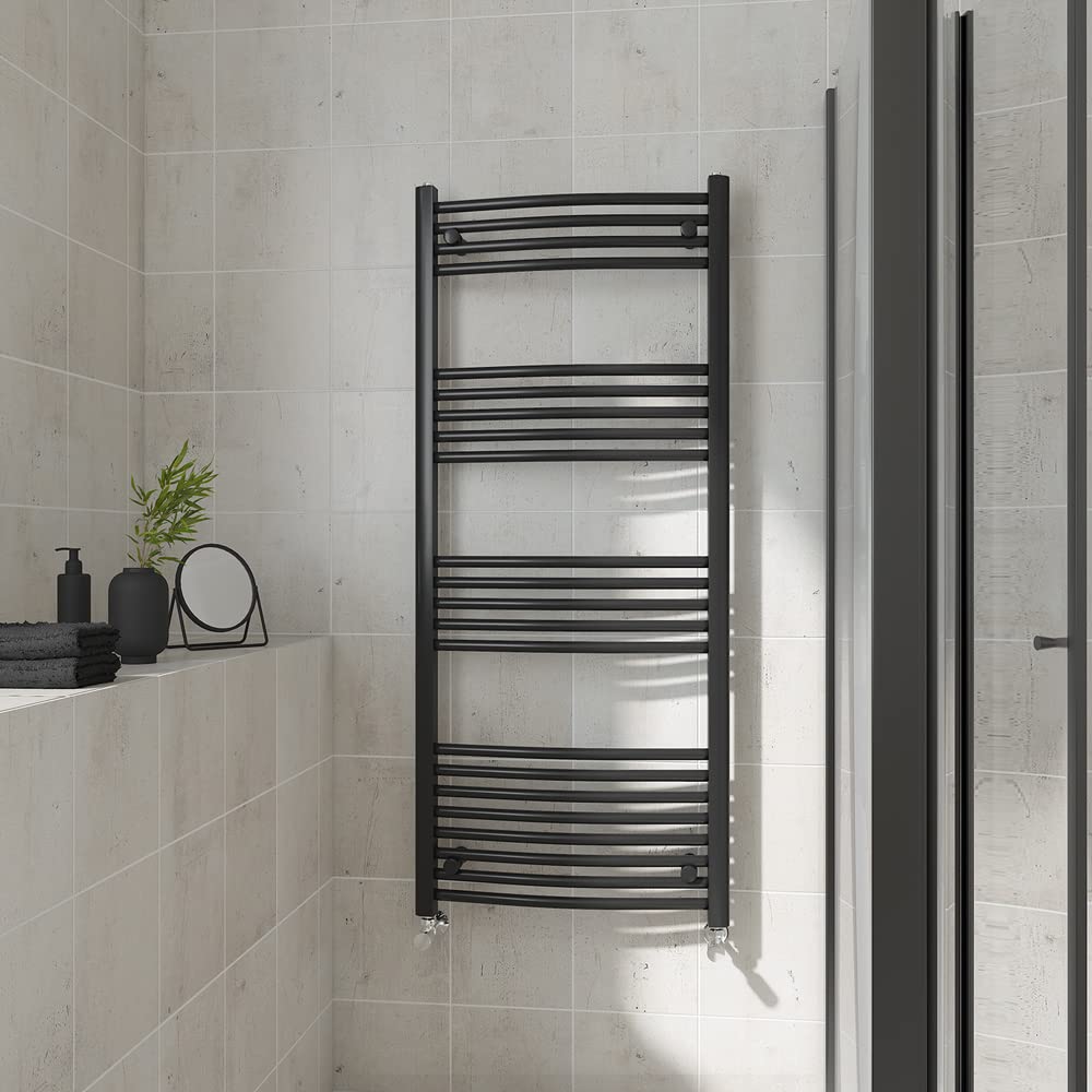 Warmehaus Curved Heated Towel Rail Black Bathroom Ladder Style Radiator Central Heating 1400x600mm