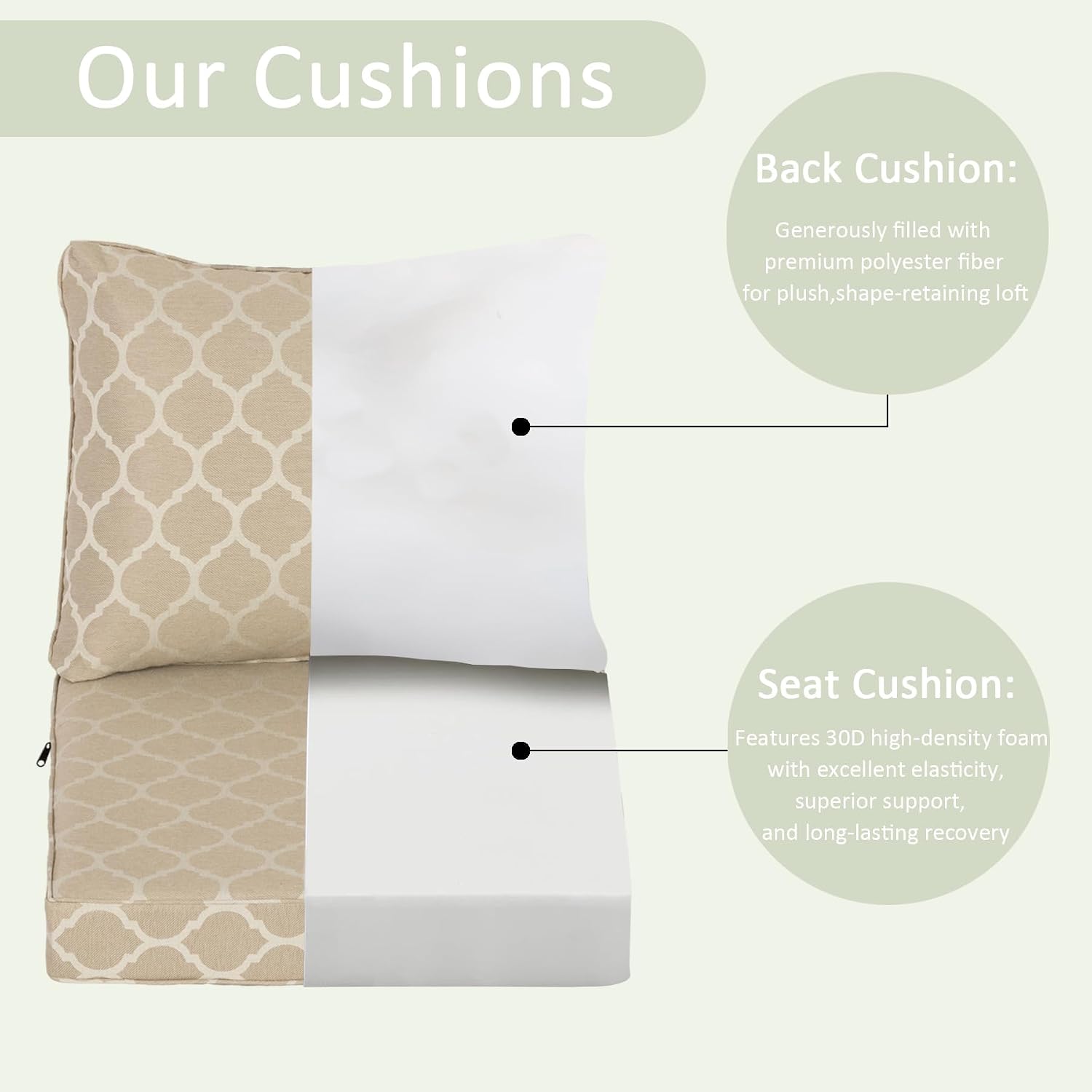 COZYVIDA Outdoor Deep Seat Cushion Set of 2,24" x 27.5"x4.5" Patio Cushions Resilient Foam Filling, Water-Resistant Stain-Resistant UV-Resistant 1000+ Hrs, Weather Resistant,YKK Zippers,Toffee Trellis