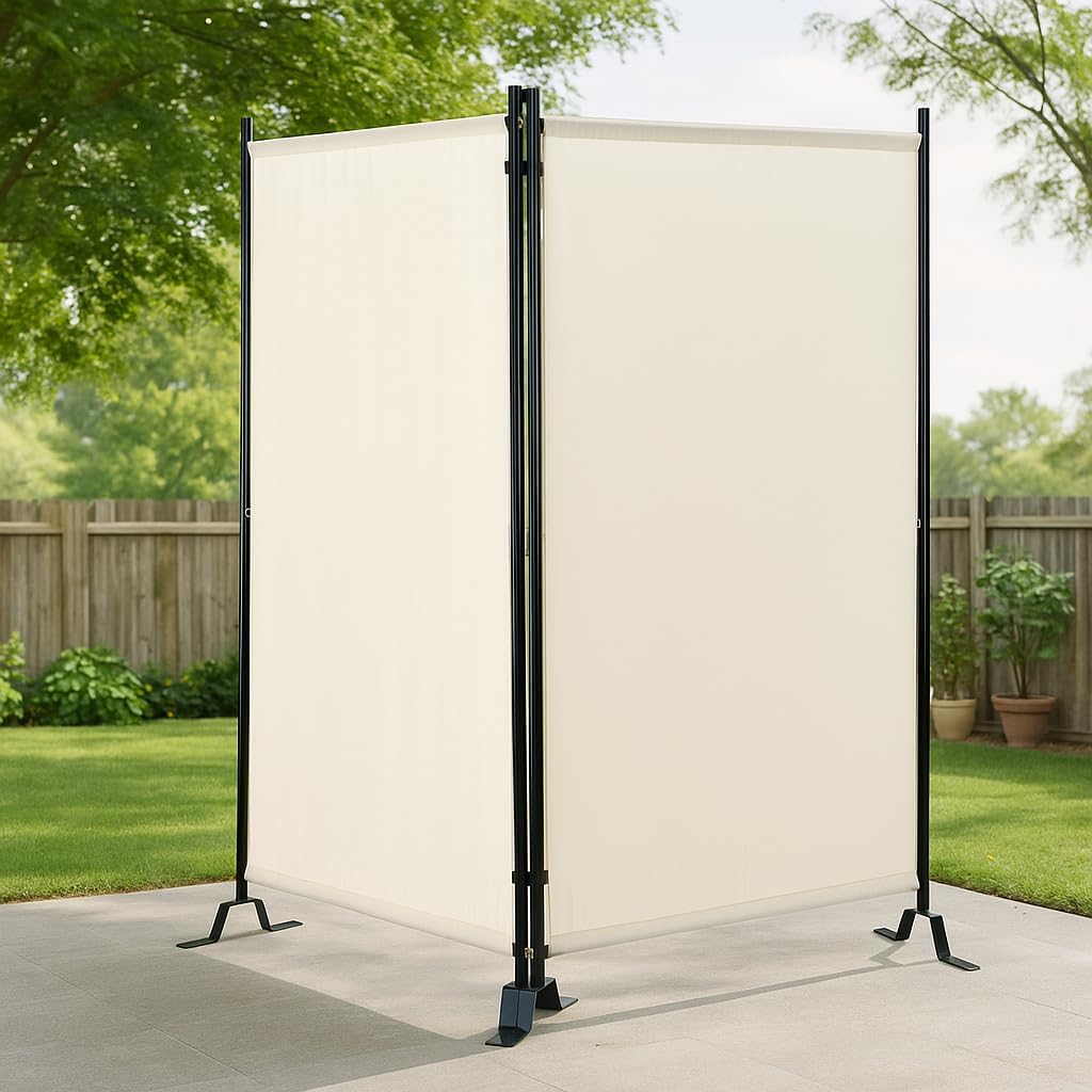 Proman Products - Galaxy II Section Divider, Water Repellent Fabric Room Divider with Black Powder Coated Metal Frame for Indoors or Outdoors, Large 74.25” Width (Beige)