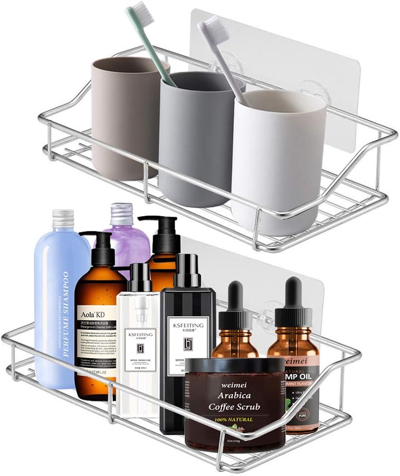 YCOCO Adhesive Bathroom Shelf Organizer Bathtub Shelves and Shower Caddy Kitchen Spice Rack Wall Mounted No Drilling,Pack of 2
