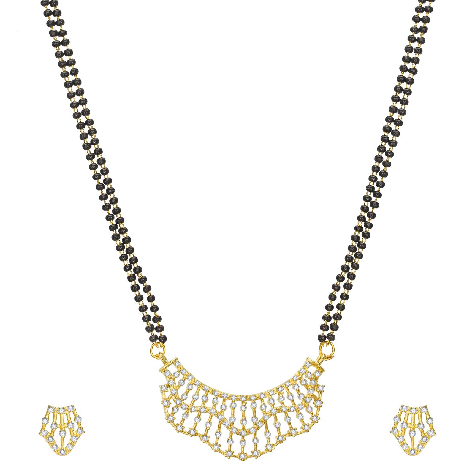 Aadita Gold Plated Black and White AD Studded and Beaded Mangalsutra For Women With Earrings - MS2875-image-33