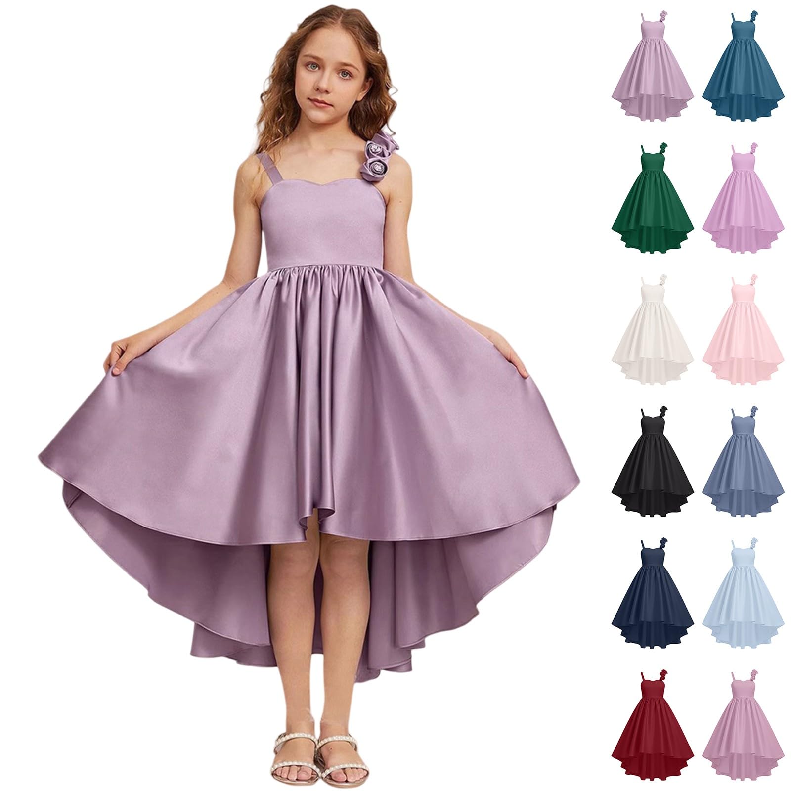 Robe de fête de princesse sans manches pour fille - Robe asymétrique - Robe de demoiselle d'honneur - Robe de bal formelle
