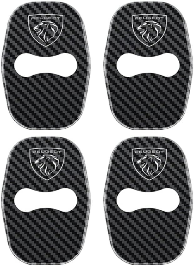 4Pcs Stainless Steel Car Door Lock Cover for Peugeot 208 3008 407 2008 508 206 308 307,Guard Latch Cap Sticker Buckle Anti-Corrosion Car Accessories,E-Carbon Fiber