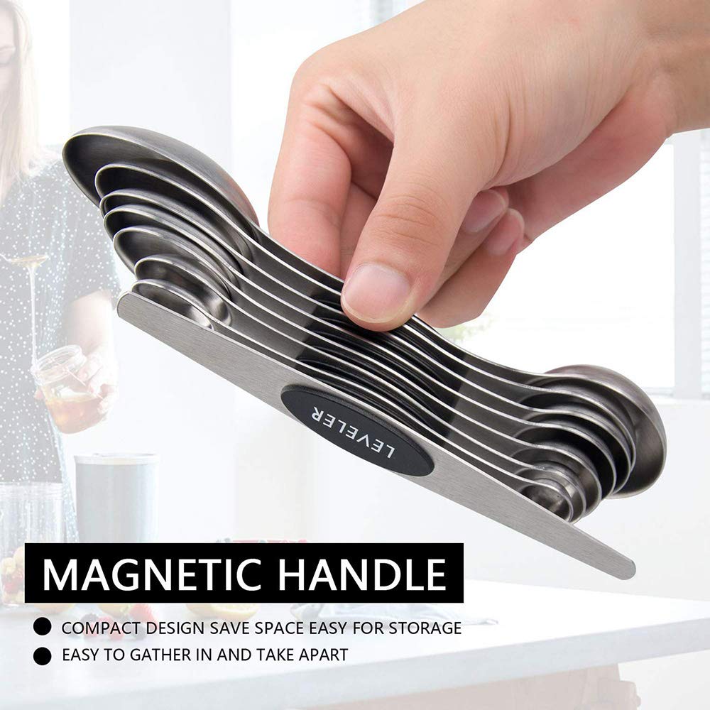 Set 15 Misurini E Cucchiai Magnetici In Acciaio Inox 304, Con Livellatore, Per Cucina E Forno