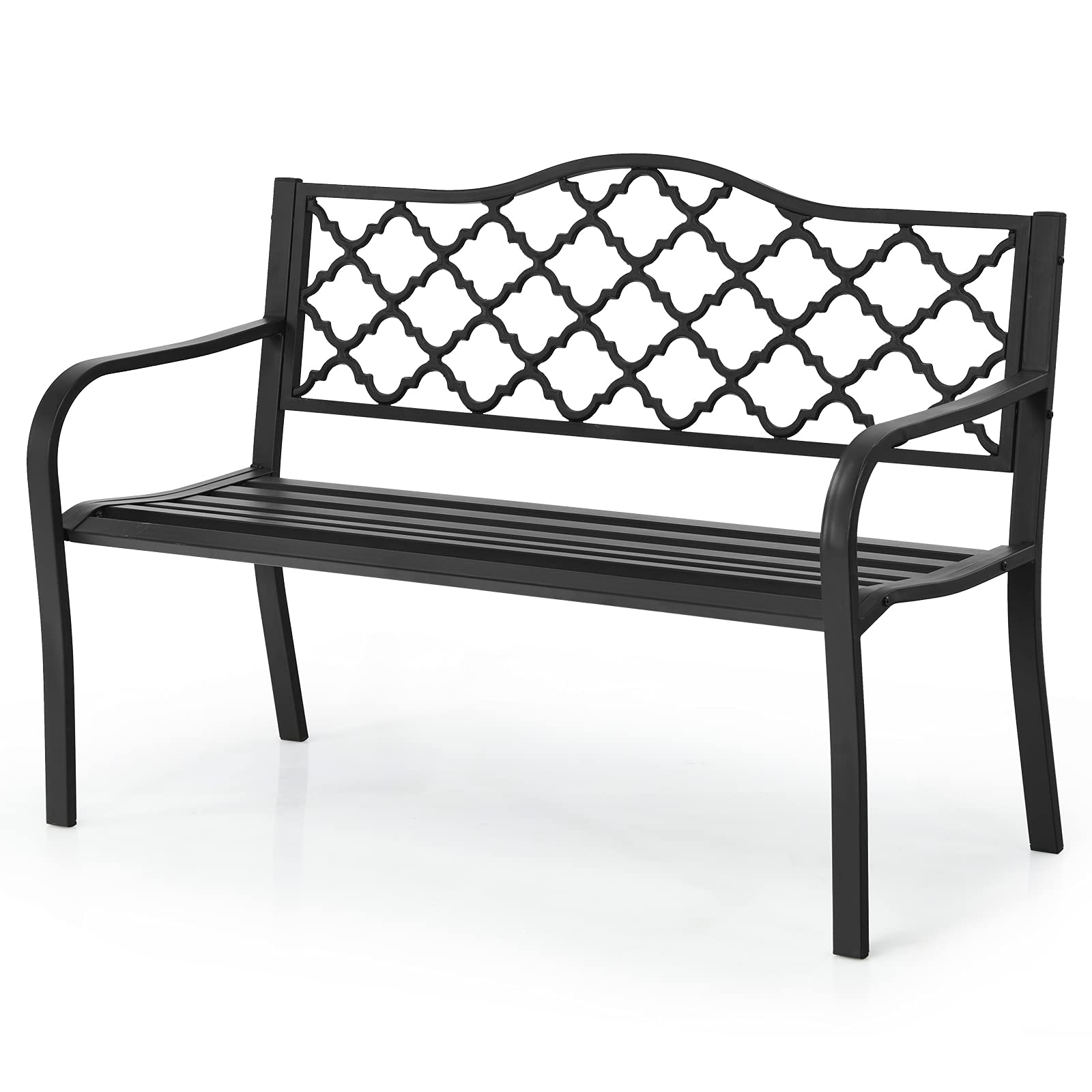 RELAX4LIFE Garden Bench, 2-3 Seater Metal Patio Park Slatted Chair Seat with Armrest & Backrest, Outdoor Furniture Leisure Loveseat for Porch, Lawn and Yard (128 x 60 x 87cm)