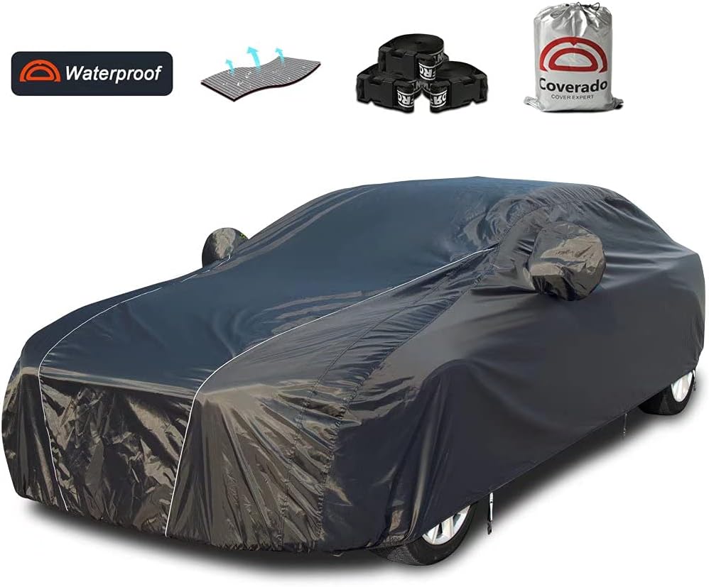 Product Deal Coverado Full Car Covers Waterproof All Weather for Automobiles, Indoor Outdoor Heavy Duty Full Cover, Sun Rain UV Protection Forros para Carros, Fit Hatchback (160"-172")