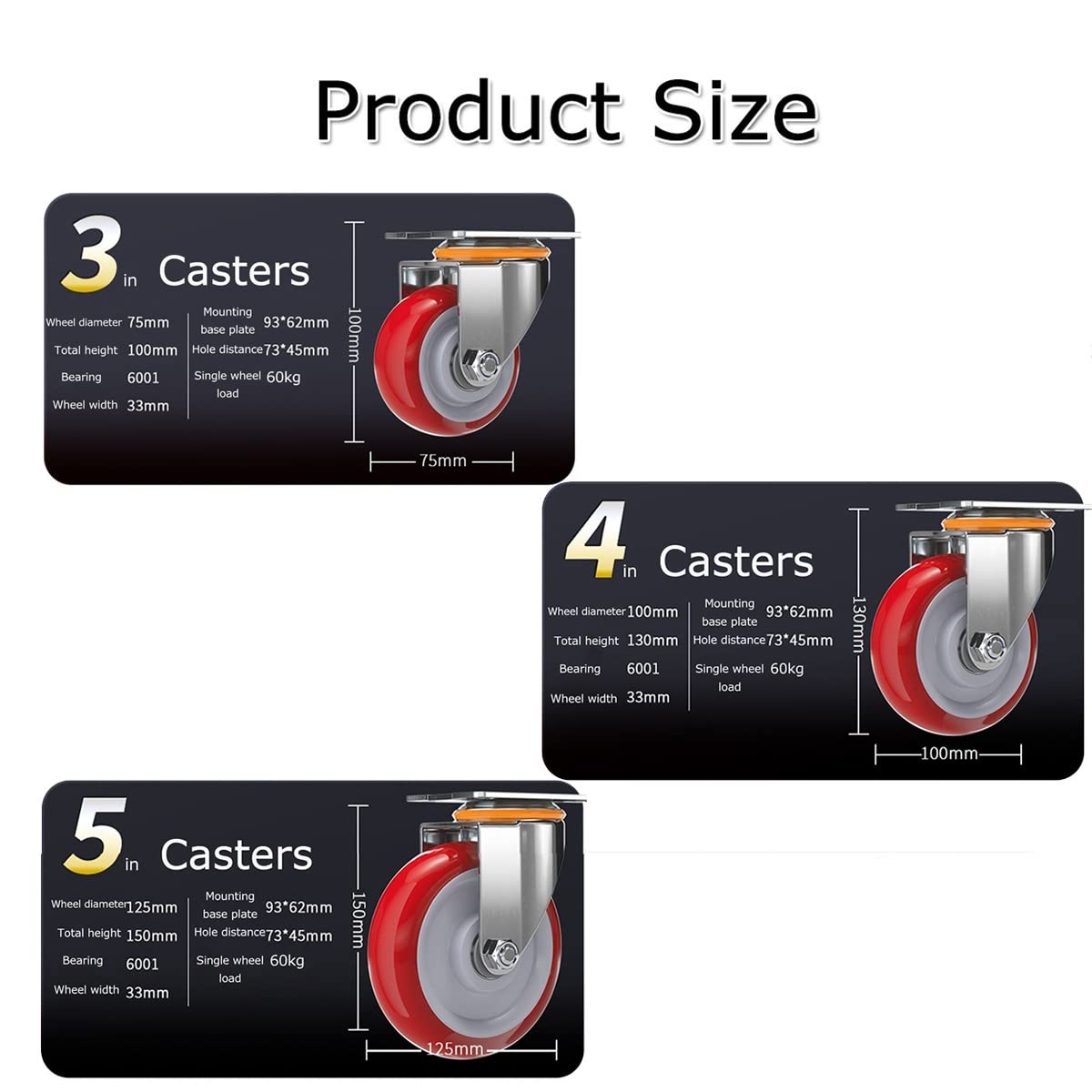 静音 小型 キャスター 家具用 4個セット TPR ストッパーキャスター付き 360度回転 自在車キャスター 62.5mm 4個セッ 改良版 4個セット  静音 キャスター 交換 DIY 強度アップ ストッパー付 台車 自作 タイヤ 車輪 家具 移動 傷防止 修理 el-caster02 :  雑貨やぁ!com - 通販 - 4個セット 頑丈な静音キャスター、キャビネット、オットマン、ベンチ用の工業用回転ロック付き交換用キャスター (色: インチ、サイズ: