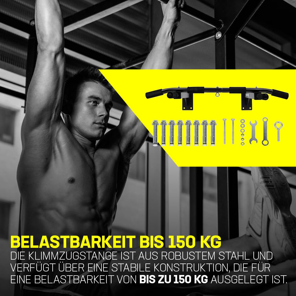 LUXTRI optrekstang wandmontage 200 kg draagkracht 94 x 50 x 18 cm foam handvatten zwart stalen design krachttraining home gym veelzijdige oefeningen calisthenics