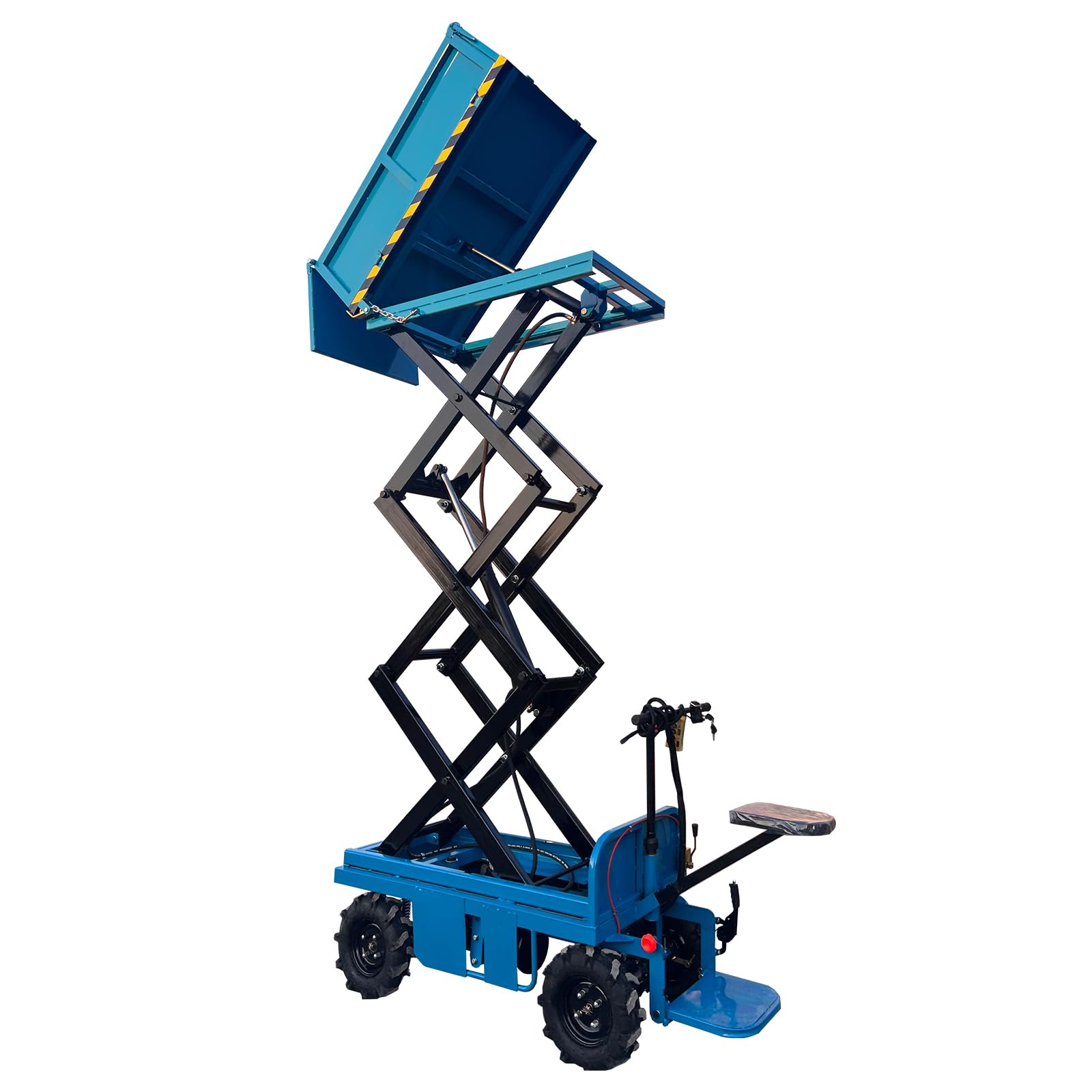 Ride-On Electric Scissor Lift Dumper Truck, 1–6m Lifting Height Hydraulic Tipper Cart, Battery Powered Haulage Wagon for Orchard Farm Construction Site Material Transport
