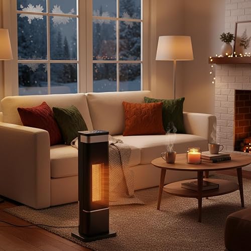 Miniatura 2 de Calentador de espacio de 24 pulgadas, calentadores portátiles de 1500 W para uso en interiores y exteriores, calentamiento rápido con oscilación de