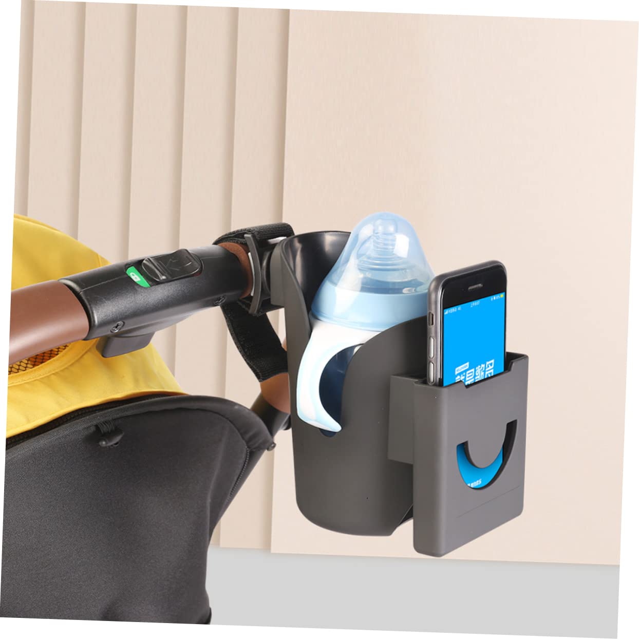 Yardwe 2 Pièces Porte Gobelet Poussette Noir Support Bouteille et Support Téléphone pour Poussettes Portable et Facile à Installer