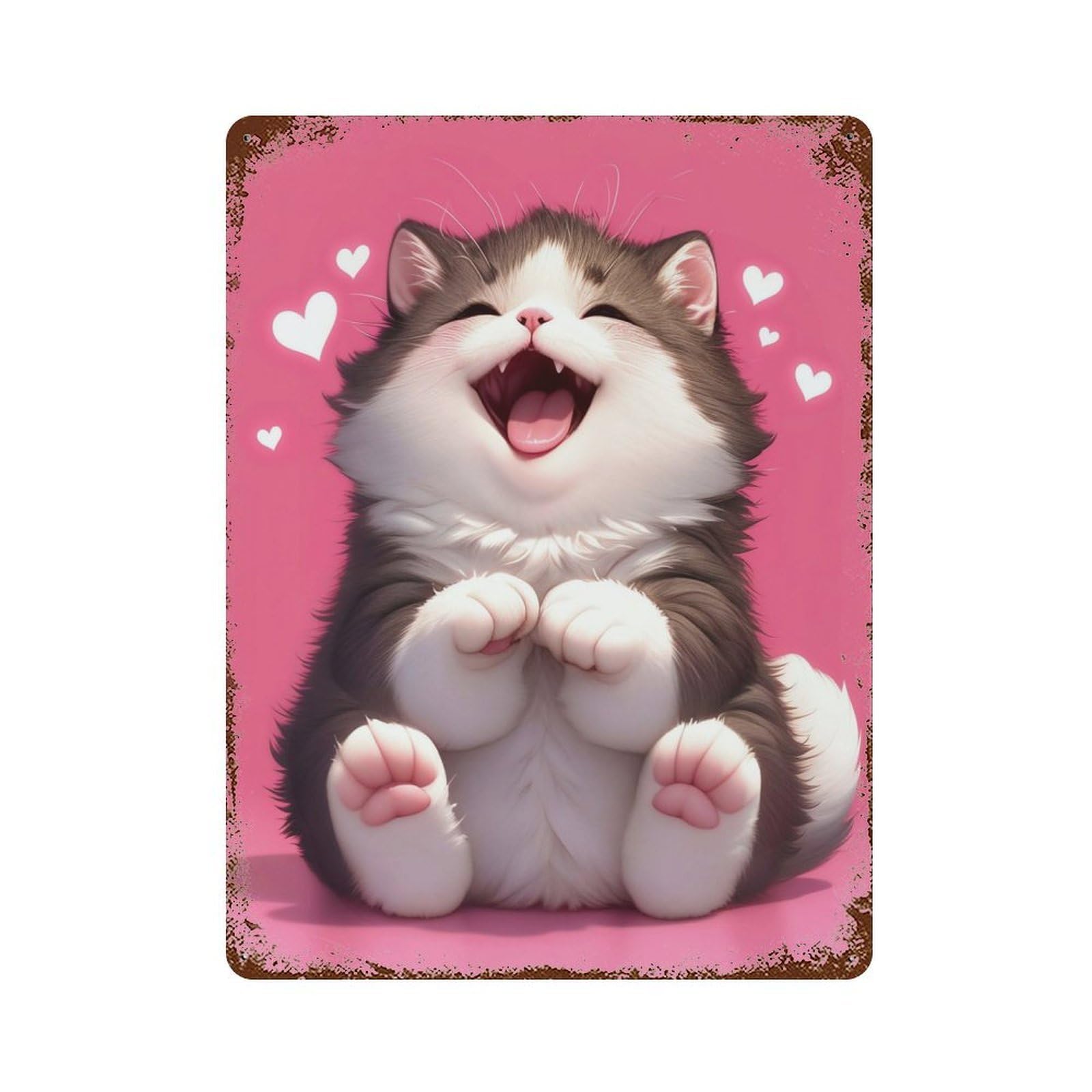 Cute Joyful Kitten Aged Metal Wall Plaque 15.7"x11.8", for Living Room, Hallway And Home Decor, Shabby Chic Decor