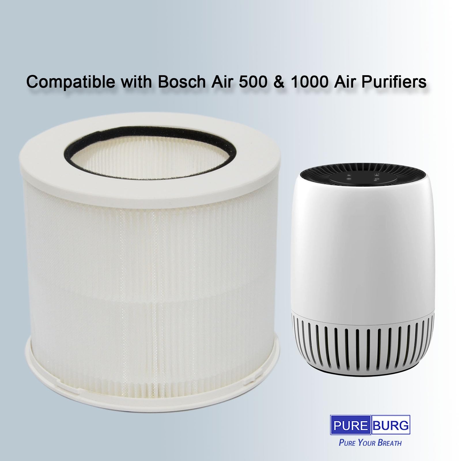 PUREBURG Filtro di ricambio compatibile con purificatori d'aria Bosch Air 500 e 1000, confezione da 2 pezzi H13 True HEPA ad alta efficienza per la pulizia dell'aria e la polvere