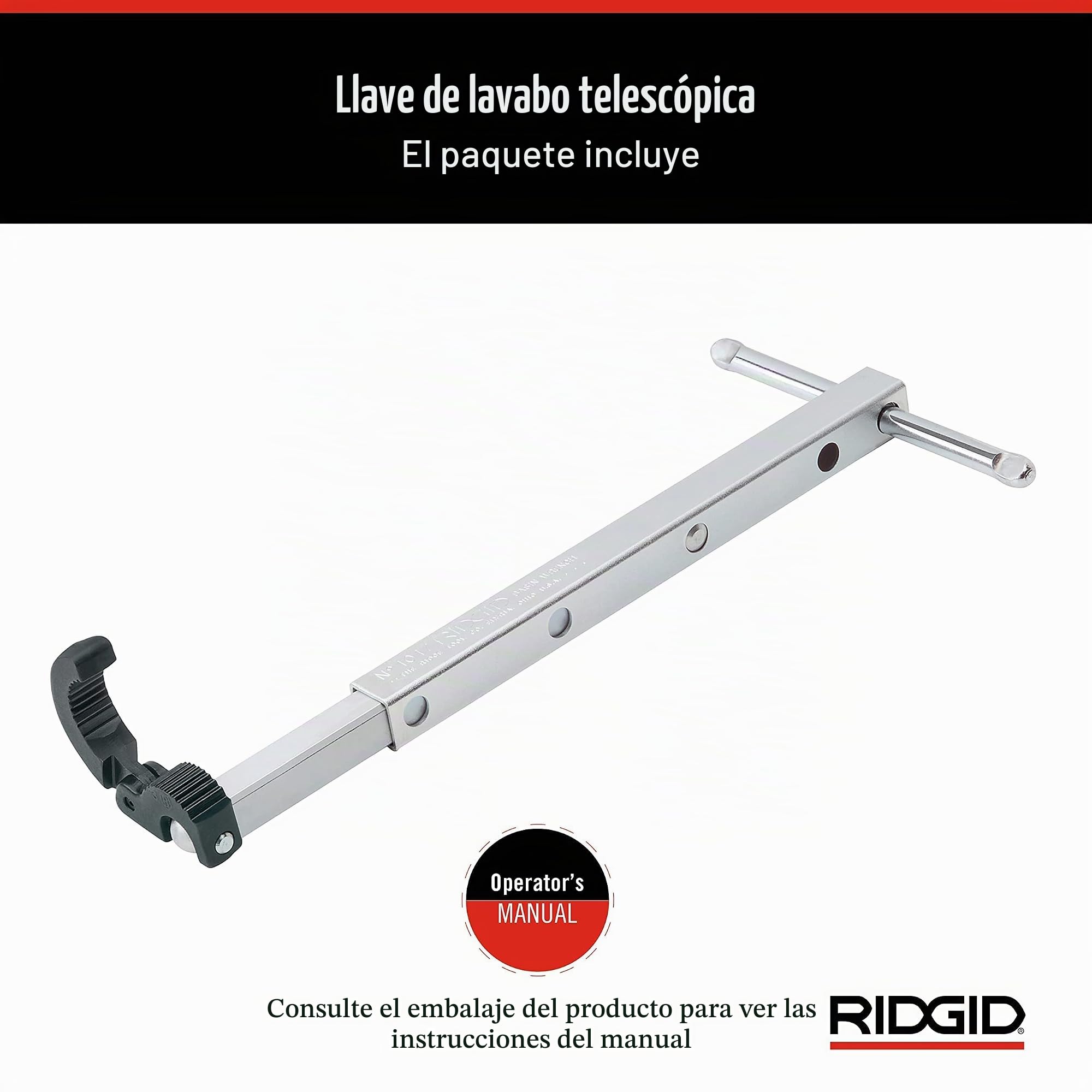 RIDGID 31175 Modelo 1017 Llave para lavabos, Llave telescópica para lavabos de 10 a 17 pulgadas