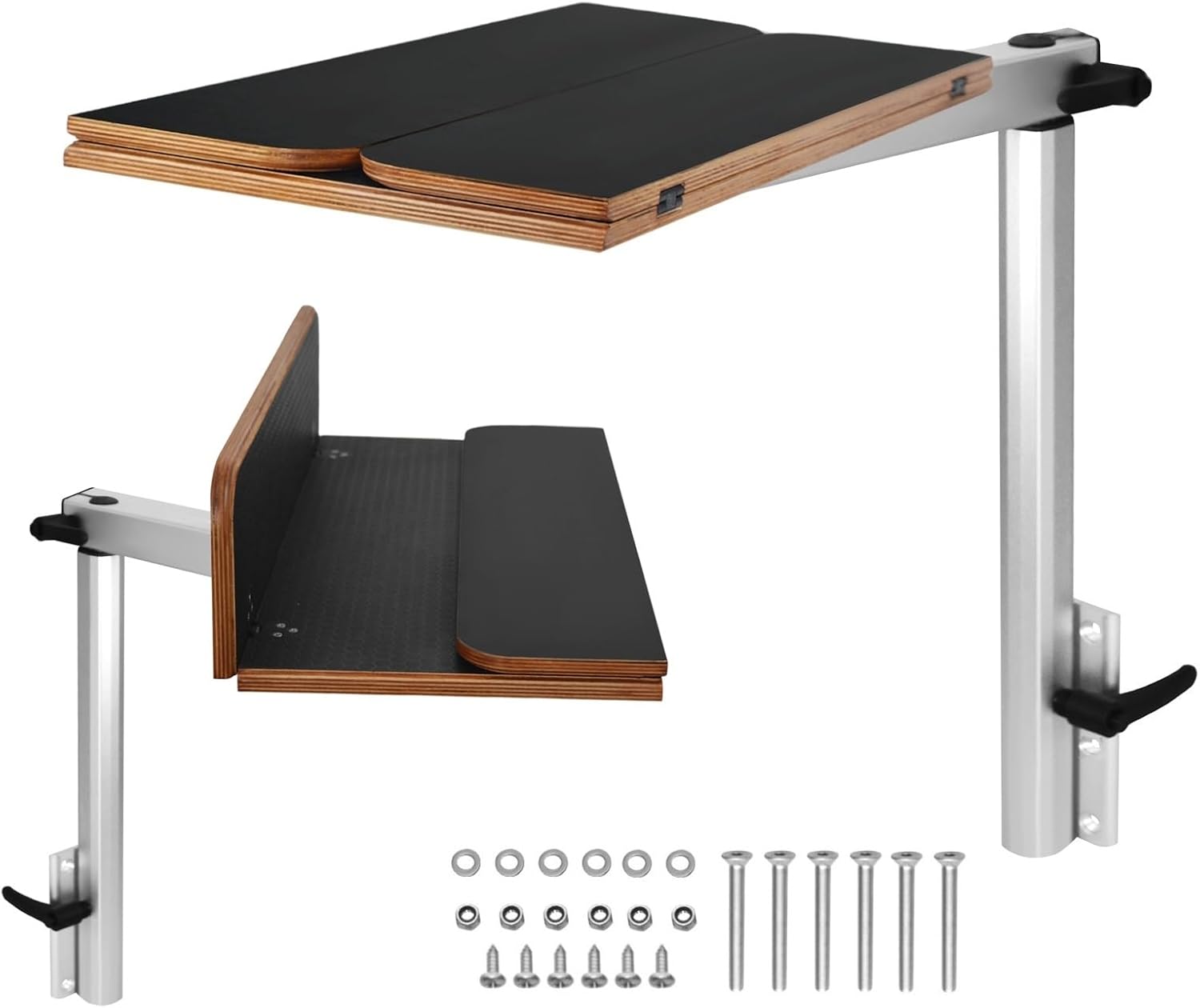 Adjustable Height RV Table Leg System, 360 Rotating Wall-Mounted Aluminum Pedestal with 24" Foldable Wood Board for Travel Trailer Motorhome Van Conversion, Durable Hardware (Silver)