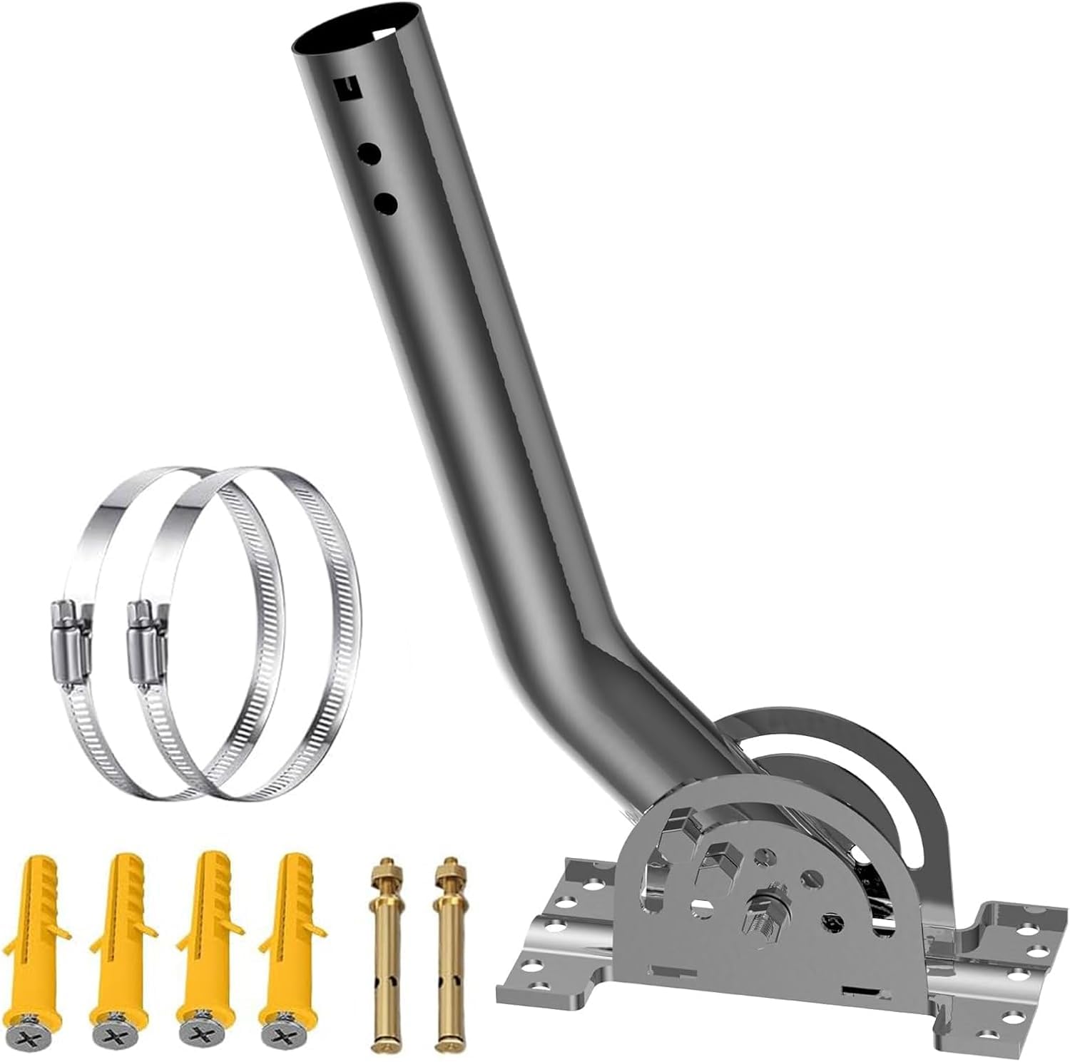 Supporto per Asta Antenna Heavy Duty in Acciaio Inox, Palo/Staffa da Parete Regolabile con Braccio Pivotante a J, 12''H x 1,38'' Dia, per Antenne Esterne, Sensori Meteo Wireless, Access Point