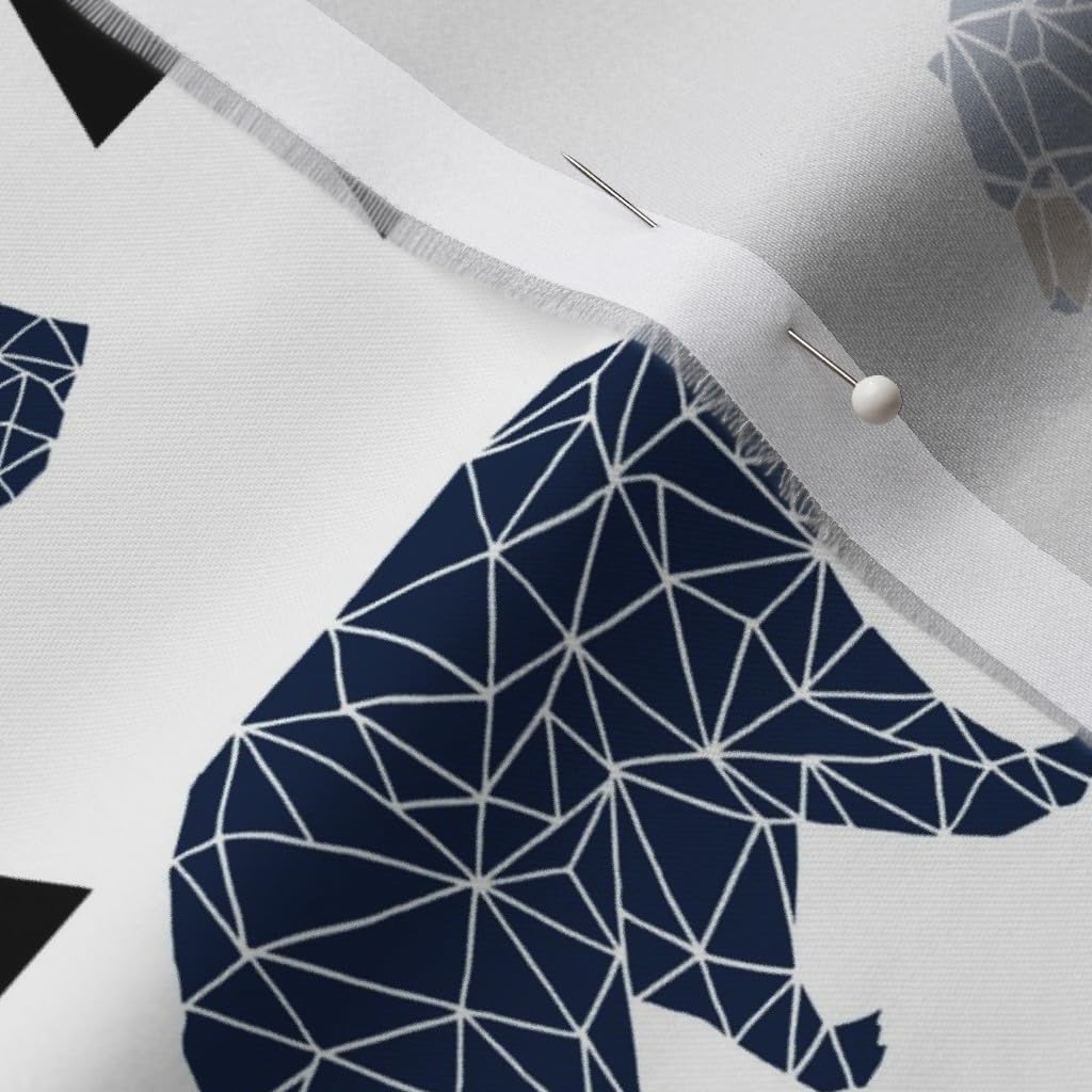 Spoonflower Fabric - Geo Bear Camping Blue Navy Kids Room Triangles Mountains Boy Nursery Printed on Organic Cotton Sateen Fabric by The Yard - Sewing Quilting Apparel Home Decor