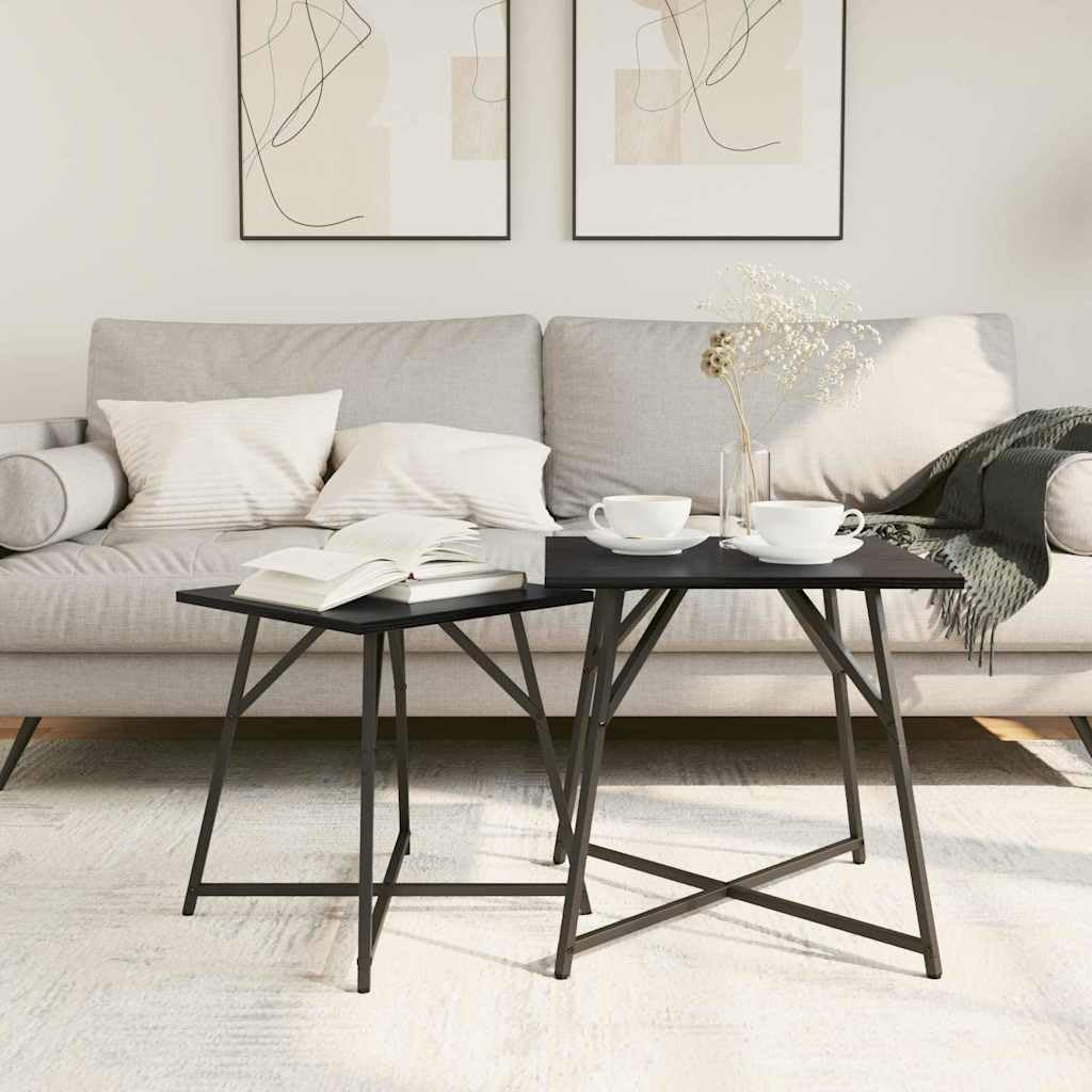 Przemysłowy stolik pomocniczy, zestaw 2 szt., czarny dąb, 50 x cm i 40 cm, 40 cm, metalowe stoliki do gniazdowania, nowoczesny design sześcianowy do salonu, sypialni
