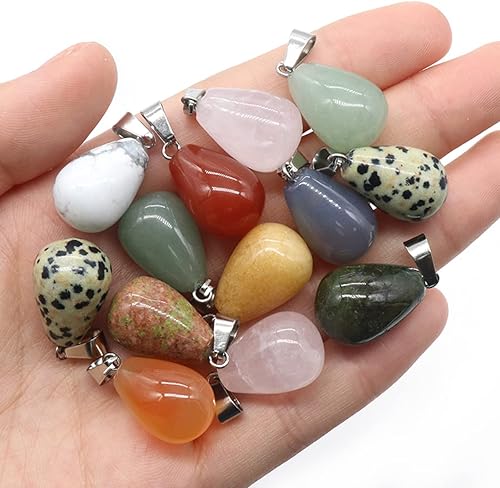 Miniatura 3 de LE SKY 20 colgantes de piedra natural, redondos, forma de gota de agua, ágata, cristal curativo, dijes de piedra curativa, bricolaje para hacer joyas