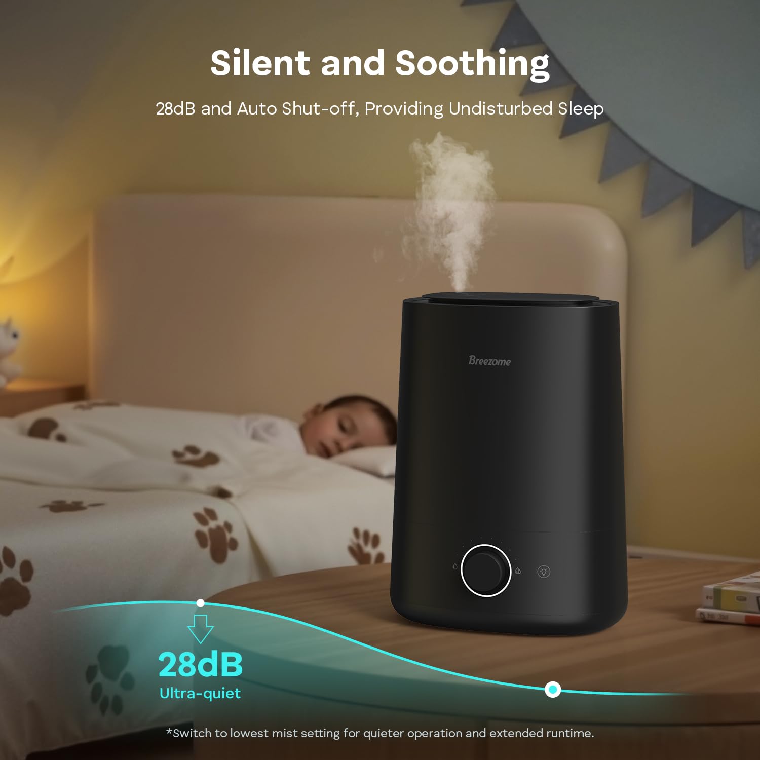 BREEZOME Nawilżacz powietrza 5 l do sypialni, ultradźwiękowy nawilżacz i dyfuzor olejków eterycznych, dysza 360°, automatyczne wyłączanie, czas pracy 50 h, ciche nawilżacze do dużych pomieszczeń