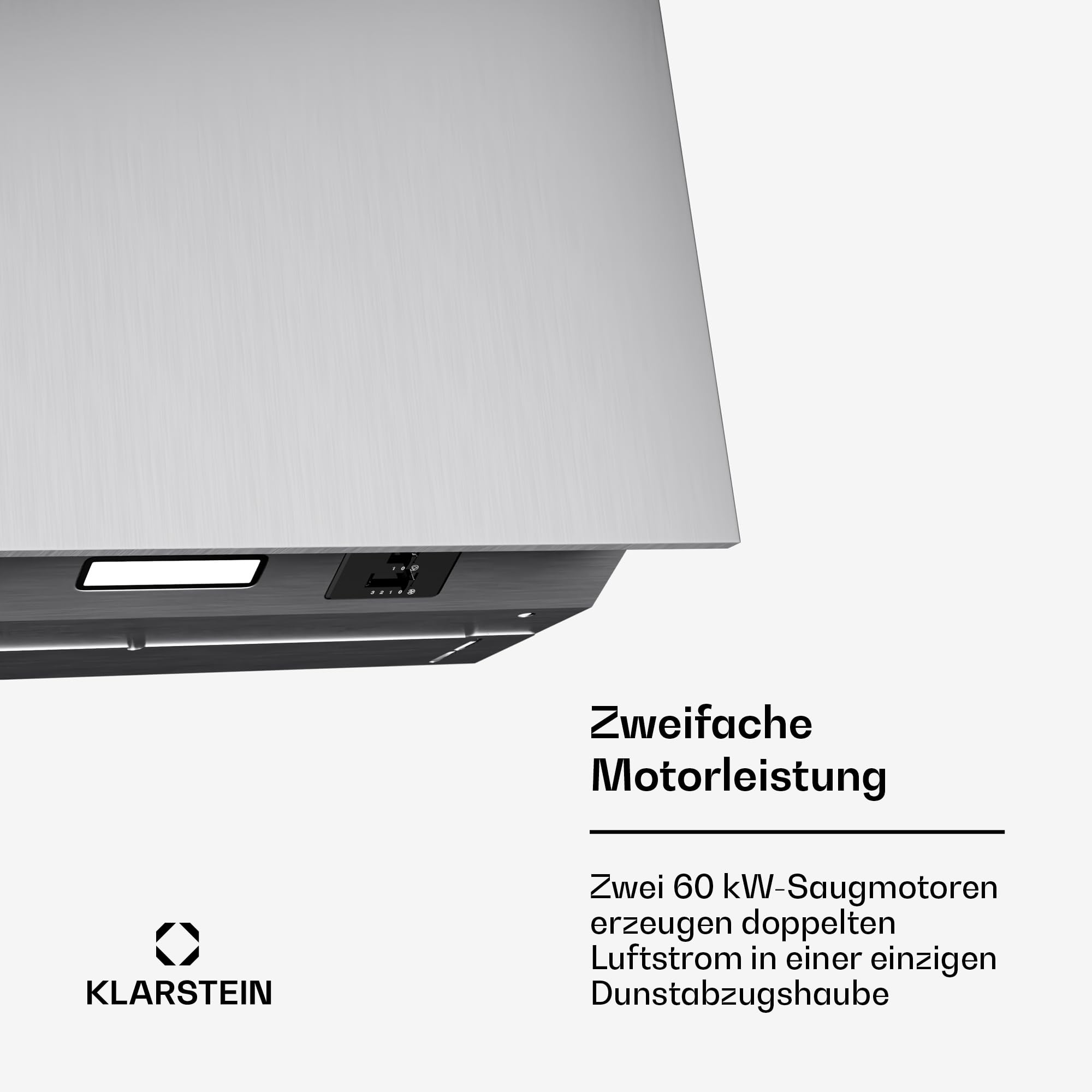 Klarstein Swift Square Unterbaudunstabzugshaube, 60 cm Dunstabzugshaube Unterbau, 380 m³/h Luftstrom, Energieeffizienz C, Doppelmotor, LED-Beleuchtung, Touch-Steuerung, Aktivkohlefilter