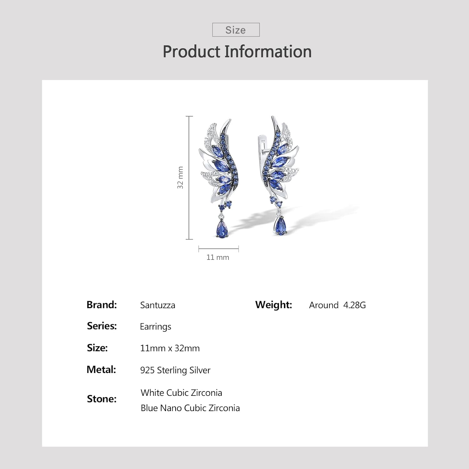 Santuzza 925 Sterling Silver Gemstone Angel Wing Earrings Lucky Feather Wing Drop Earrings for Women - Image 4