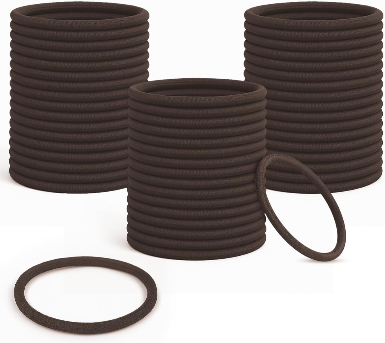 50Pcs Elastic Hair Bobbles, 4mm Strong Elastic Hair Ties for Women, Snag-Free No Metal Soft Hairbands for Thick & Thin Hair - Brown