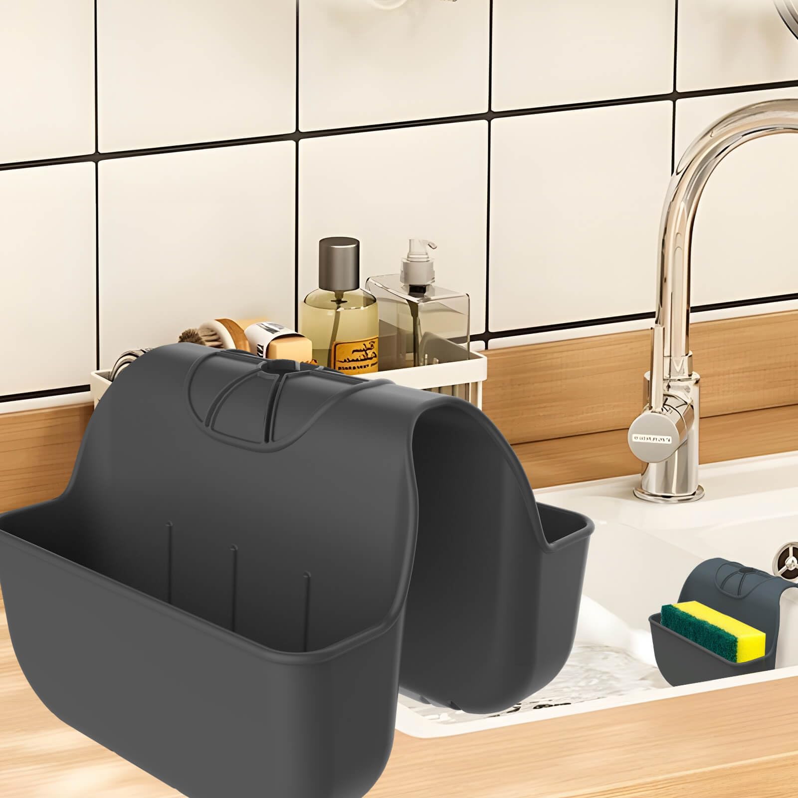 Sponge Holder for Kitchen Sink Silicone Sink Saddle Caddy Organizer Rack Sponges Holder Over Faucet Hanging Kitchen Organizer