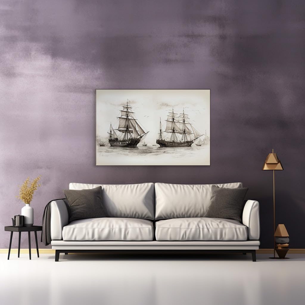 Canvas for Living room. Majestic Seas and Mighty Ships - A Tale of Two Vessels on the Ocean's Canvas, 27 x 18 inch Canvas Wall Art - Ready to Hang
