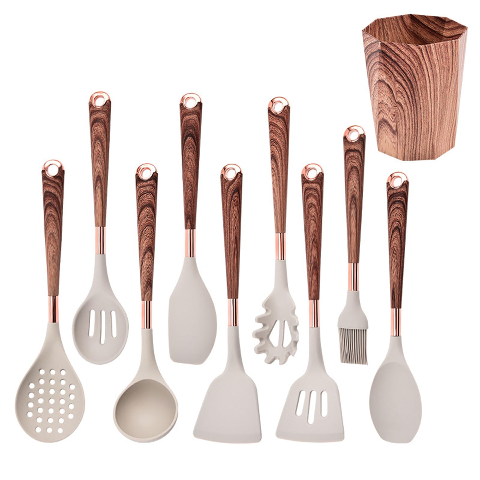 Generisch Kochutensilien Set Silikon Hitzebeständig, BPA-frei, spülmaschinenfest, 11-teilig mit Halter, antihaftbeschichtet, ergonomischer Silikongriff