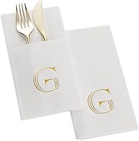 Vista 8 de Paquete de 50 servilletas con monograma con bolsillo para cubiertos, servilletas desechables de 16 x 16 pulgadas con letra M de papel de aluminio