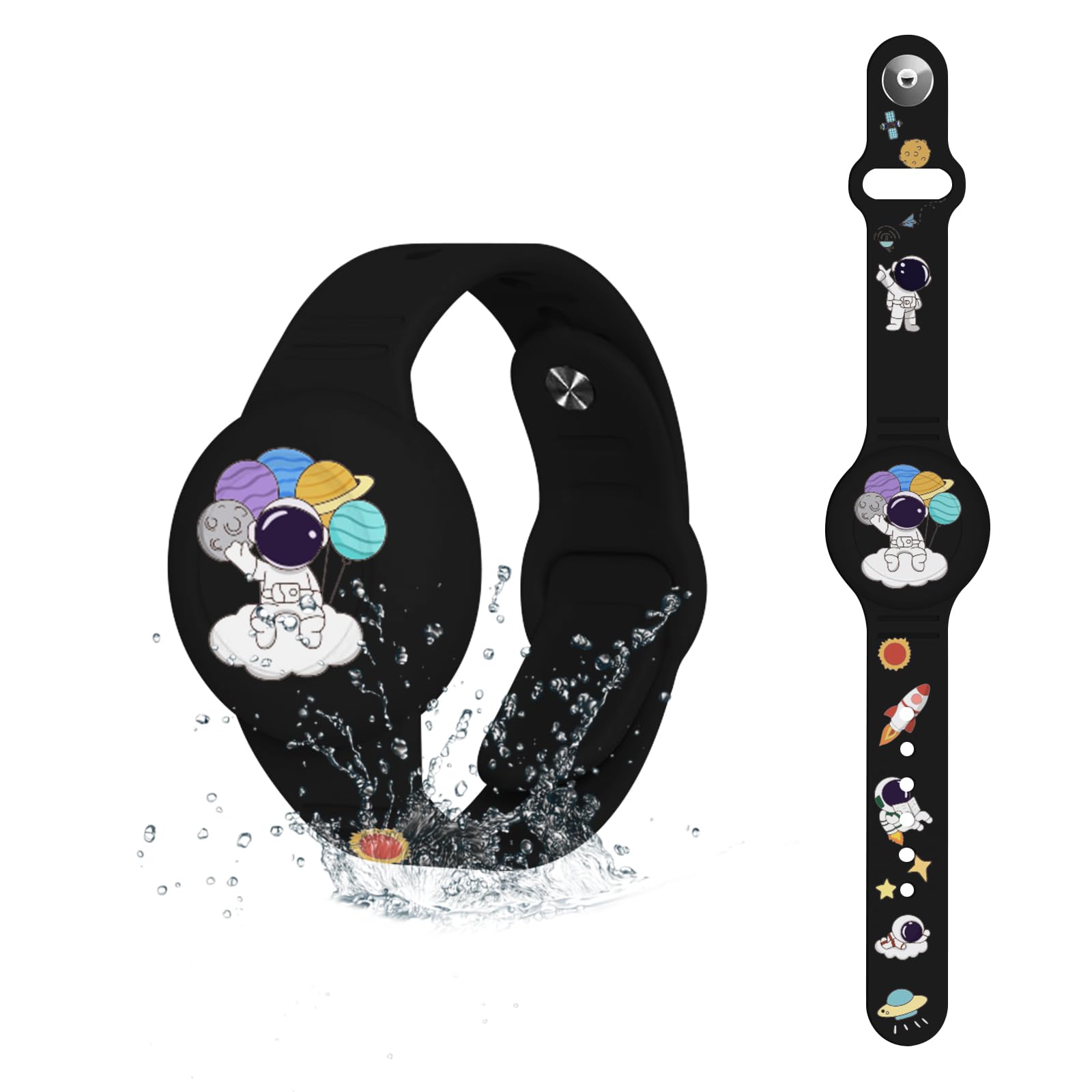 Aircawin for Waterproof Airtag Bracelet Kids,2 Packs Silicone Hidden for Airtag Wristband,Anti-Lost for Airtag Holder Case Toddler,for Airtag Case Cover Watch Band GPS Tracker for Child-Black+Blue — view 16