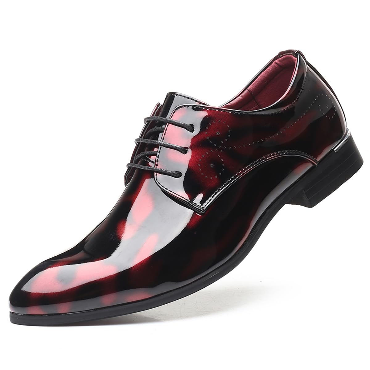 Zapatos De Vestir Cuero Hombre con Cordones - Zapatos De Oxfords Punta Afilada - Charol Estampado Floral for Negocios, Bodas, Fiestas y la Oficina