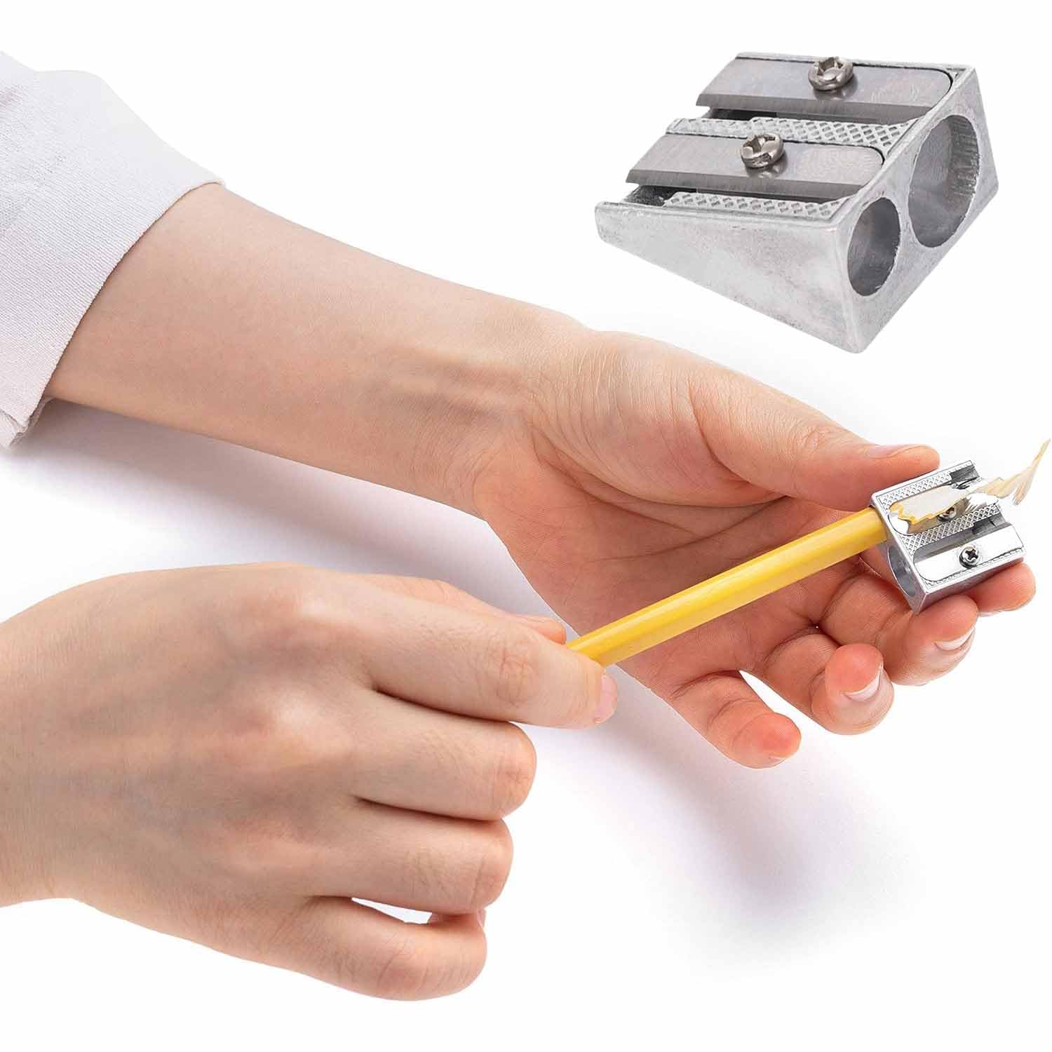 6 Sacapuntas de Lápiz, Sacapuntas de Metal con 2 Agujeros, Sacapuntas Doble de Metal con Doble, Sacapuntas de Crayón, Sacapuntas Cuadrado Pequeño, Sacapuntas de Aluminio, para Escuela, Oficina