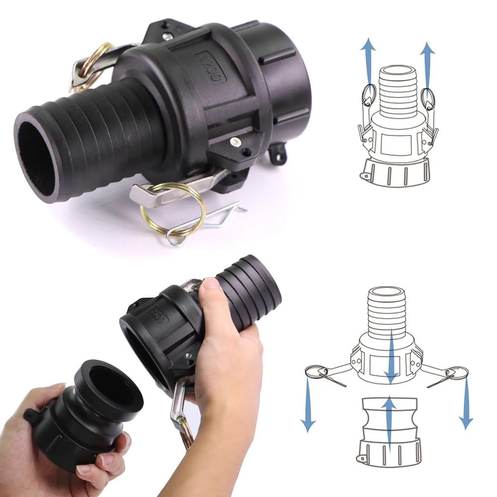 MiJunHD IBC Tank Adapter S60*6 60mm Coarse Thread Cam Lock Coupling & 1inch/25mm Hose Barb Tail Connector for Storage Tanks,IBC Barrel Quick Connect Joint (2Piece/Set) - Image 3