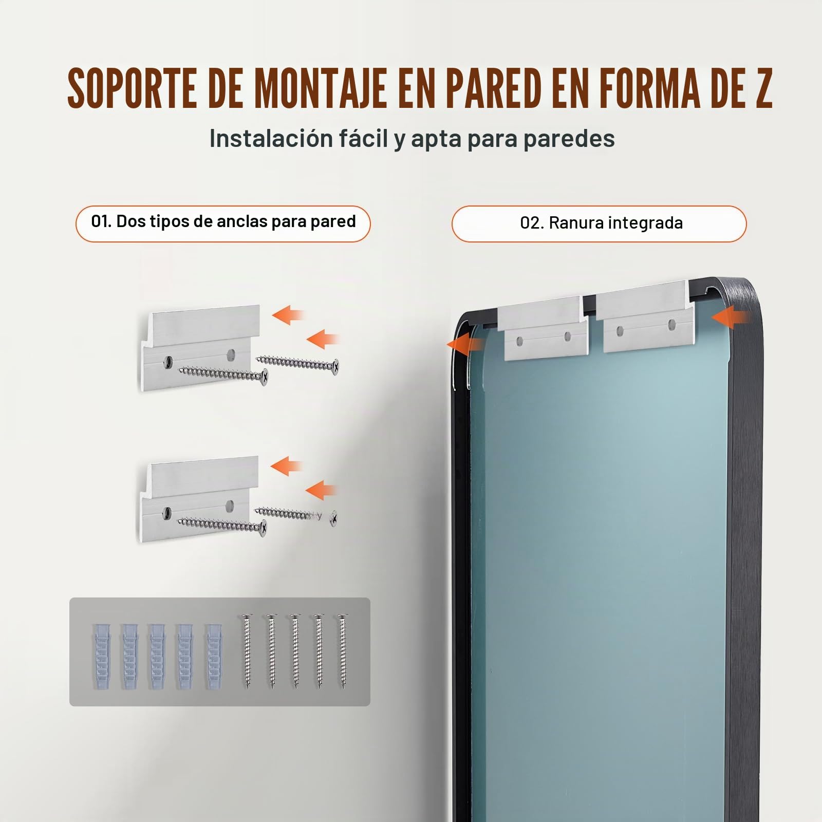 VEVOR Espejo de Pared Espejo de Maquillaje Espejo de Baño 915 x 610 x 25 mm Espejo Rectangular Marco de Aleación de Aluminio Negro con Soporte en Forma de Z para Baño Dormitorio Sala de Estar