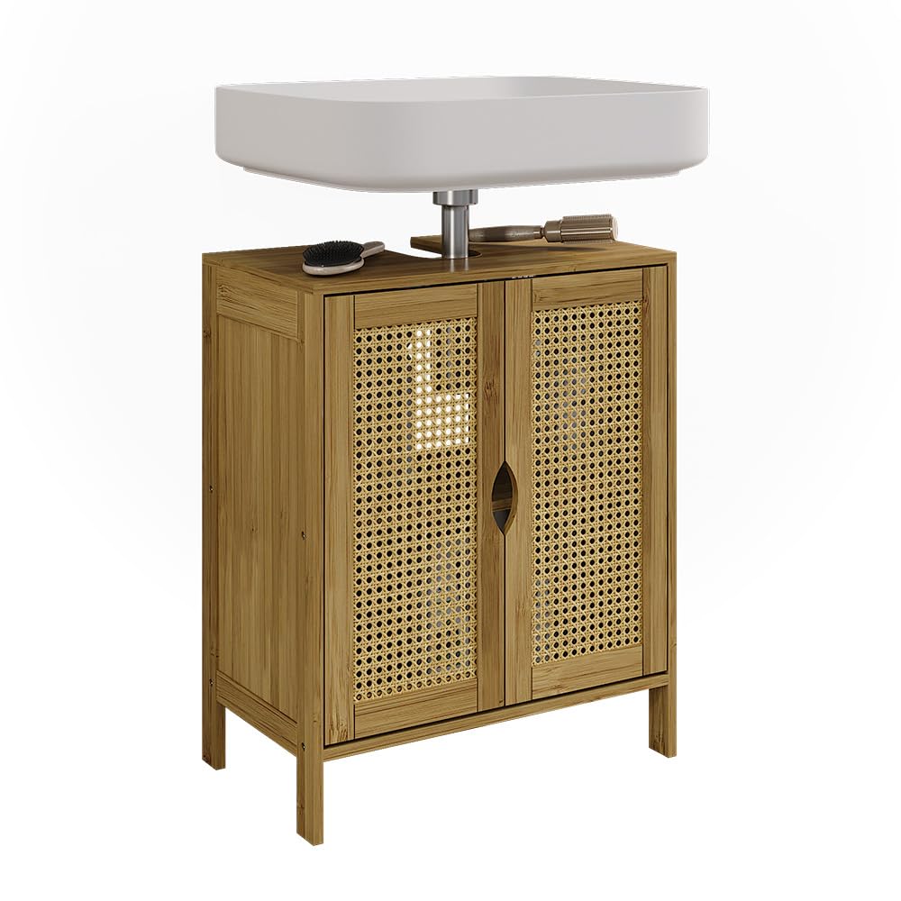 Vicco Waschbeckenunterschrank Liora, Bambus, 48 x 60 cm, zur Aufbewahrung von Badutensilien und Handtüchern