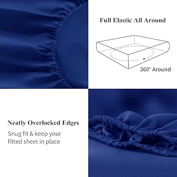 Double Fitted Sheet Deep - Royal Blue Bed Sheet Extra Deep Pocket 16 inch (40 cm), Soft Brushed Microfiber Mattress Bottom Bedding Sheet, 135x190cm